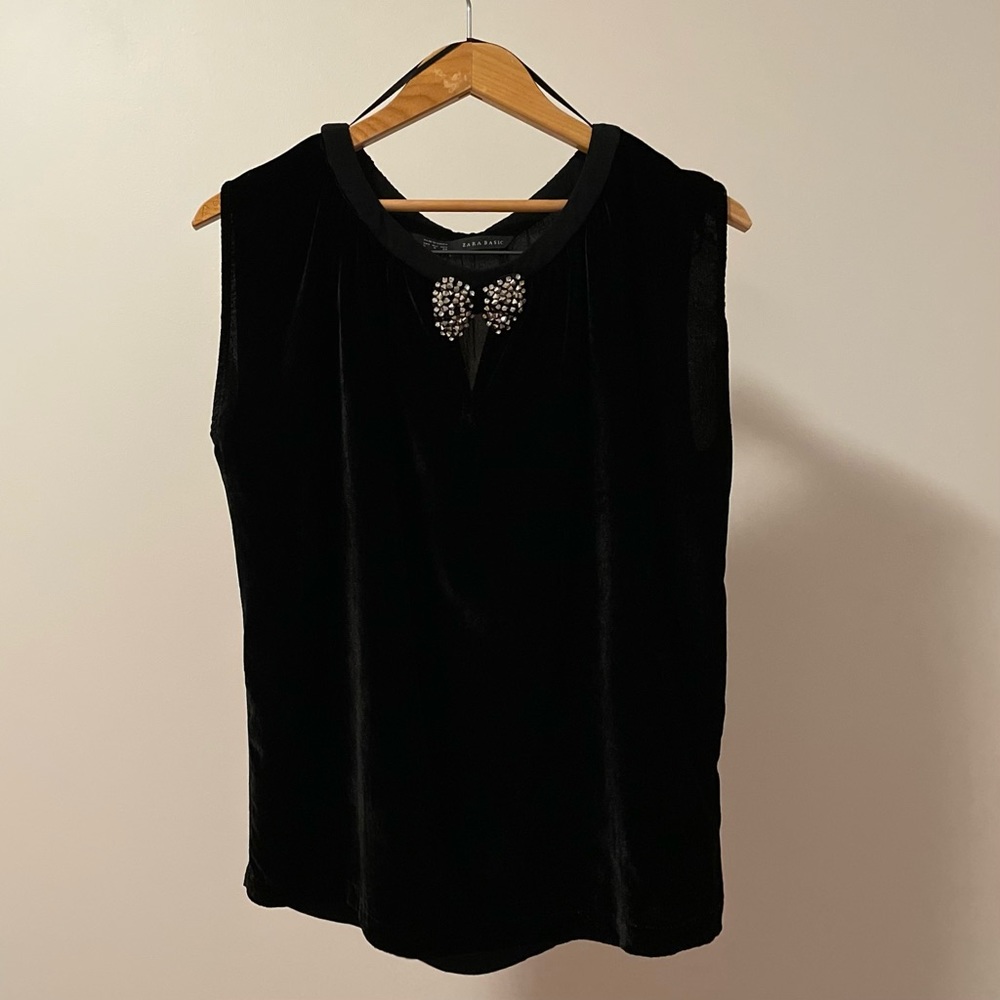 ZARA Black Velvet Top with Bow